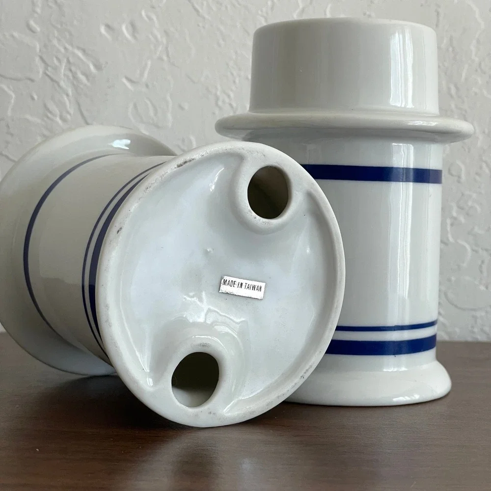 Vintage Dansk? MCM Candle Holders Christanshavn Blue White Taiwan Pair 2‎